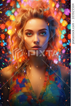 Woman portrait with magical colored lights, generative AI, AI generated Woman portrait with magical colored lights, generative AI, AI generated 103925504