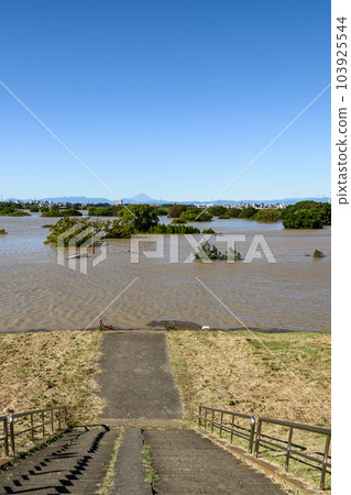 Saiko Doman Green Park submerged in the 2019 East Japan typhoon and heavy rain the day before Saiko Doman Green Park submerged in the 2019 East Japan typhoon and heavy rain the day before 103925544