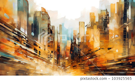 Abstract city street view - grungy painting - generative AI, AI generated 103925565