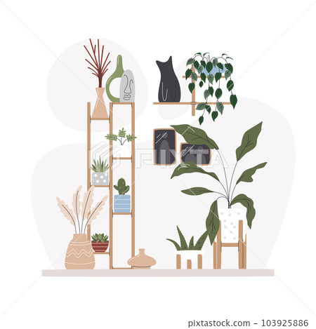 Cozy greenhouse part scene in living room isolated Cozy greenhouse part scene in living room isolated 103925886