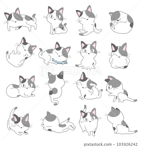 Vector illustration set of black and white cats Vector illustration set of black and white cats 103926242