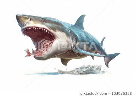 Model of a dangerous predatory white shark with prey in mouth AI 103926338