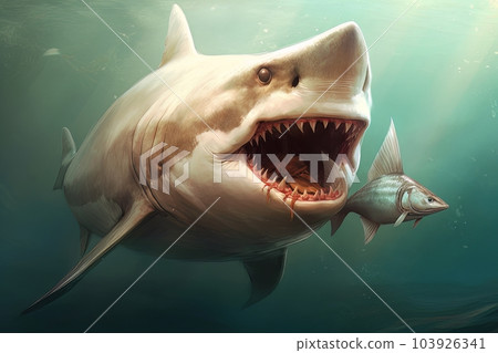 Model of a dangerous predatory white shark with prey AI 103926341