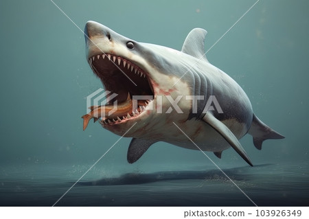 Model of a dangerous predatory white shark with prey in mouth AI Model of a dangerous predatory white shark with prey in mouth AI 103926349