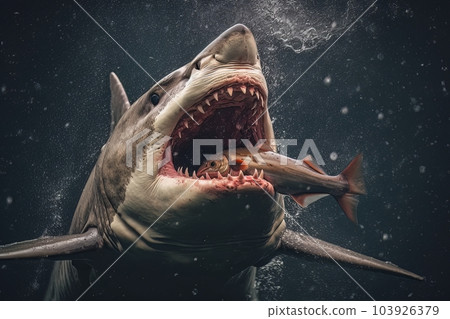 Model of a dangerous predatory white shark with prey in mouth AI Model of a dangerous predatory white shark with prey in mouth AI 103926379