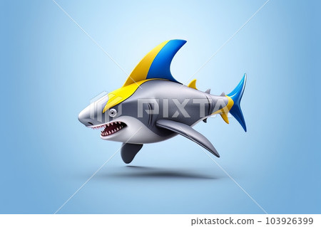 Cartoon 3D image of a shark on a blue background isolated AI 103926399