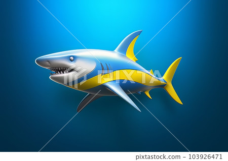 Cartoon 3D image of a shark on a blue background isolated AI 103926471