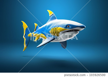 Cartoon 3D image of a shark on a blue background isolated AI Cartoon 3D image of a shark on a blue background isolated AI 103926500