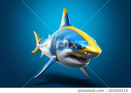 Cartoon 3D image of a shark on a blue background isolated AI 103926516
