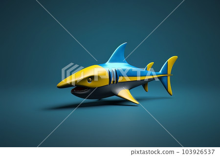 Cartoon 3D image of a shark on a blue background isolated AI 103926537