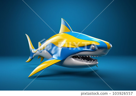 Cartoon 3D image of a shark on a blue background isolated AI Cartoon 3D image of a shark on a blue background isolated AI 103926557