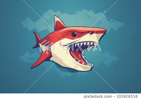 Cartoonish red shark head model isolated on blue background isolated AI Cartoonish red shark head model isolated on blue background isolated AI 103926558