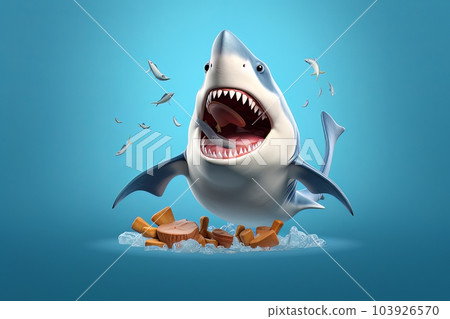 Cartoonish shark head model isolated on blue background isolated AI Cartoonish shark head model isolated on blue background isolated AI 103926570