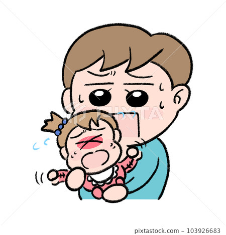 Dad comforts a crying baby 103926683