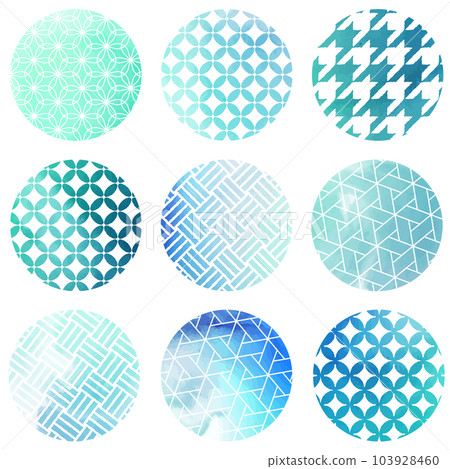 Light blue round Japanese pattern pattern set 103928460