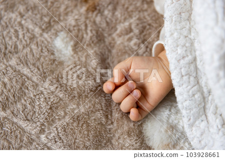 The left hand of an infant taking a nap in the living room The left hand of an infant taking a nap in the living room 103928661