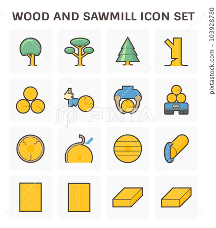 Wood, sawmill industry vector icon set design. Wood, sawmill industry vector icon set design. 103928780