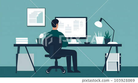 Illustration of a man doing remote work 103928869