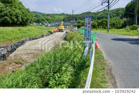 River slope restoration work that collapsed due to flood damage River slope restoration work that collapsed due to flood damage 103929242