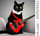 black cat playing red guitar 103929522