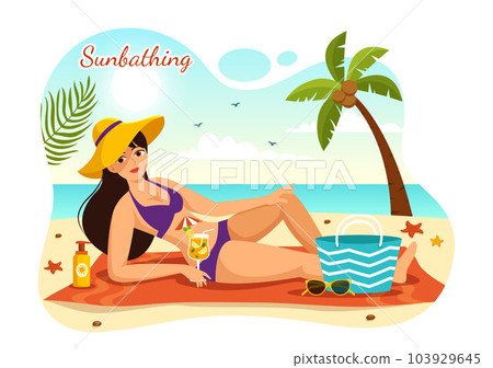 Sunbathing Vector Illustration of People Lying on Chaise Lounge and Relaxing on Beach Summer Holidays in Flat Cartoon Hand Drawn Templates Sunbathing Vector Illustration of People Lying on Chaise Lounge and Relaxing on Beach Summer Holidays in Flat Cartoon Hand Drawn Templates 103929645