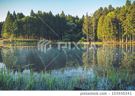 Scenery of Ryuogafuchi in Uda City, Nara Prefecture, bathed in the early morning sun 103930341