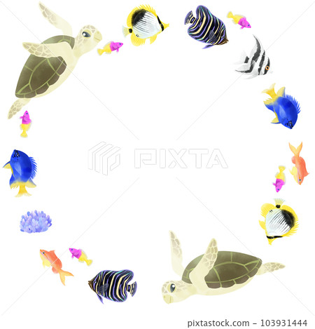 Colorful decoration material of sea turtle and tropical fish Colorful decoration material of sea turtle and tropical fish 103931444