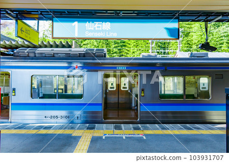 [Image material] Train stopping at the station (Senseki Line Matsushima Kaigan Station) 103931707