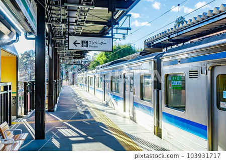 [Image material] Train stopping at the station (Senseki Line Matsushima Kaigan Station) 103931717