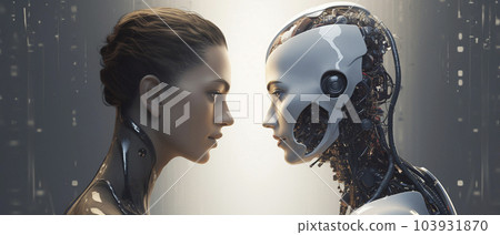 Face-to-face AI humanoid equipped with artificial intelligence "AI-generated image" Face-to-face AI humanoid equipped with artificial intelligence "AI-generated image" 103931870