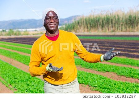 Portrait of smiling afro american man farmer 103932287