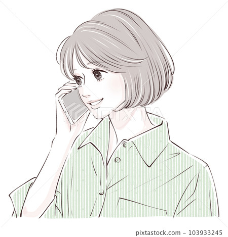 A woman who makes a phone call, a woman who makes a phone call, a woman, a girl, a smartphone, a smartphone, a call, an inquiry, a complaint, 103933245