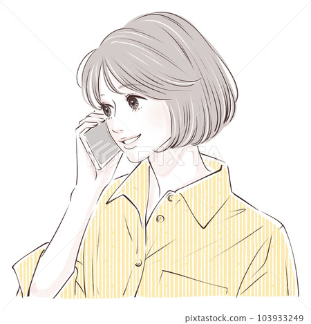 A woman who makes a phone call, a woman who makes a phone call, a woman, a girl, a smartphone, a smartphone, a call, an inquiry, a complaint, 103933249