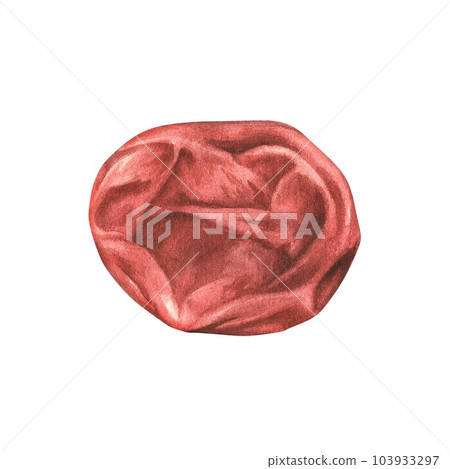 Pickled sour plum - umeboshi. Watercolor illustration. Traditional Japanese food. Asian cuisine. Clip art isolated on a white background. Hand drawn for restaurant menu design, stickers, recipes 103933297
