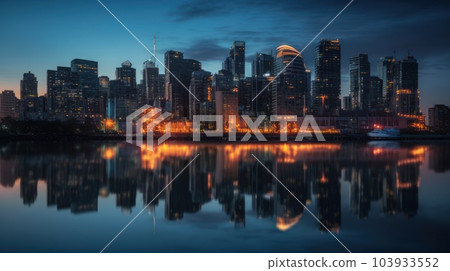 Panoramic skyline and modern commercial buildings with empty asphalt road. AI Generative. 103933552