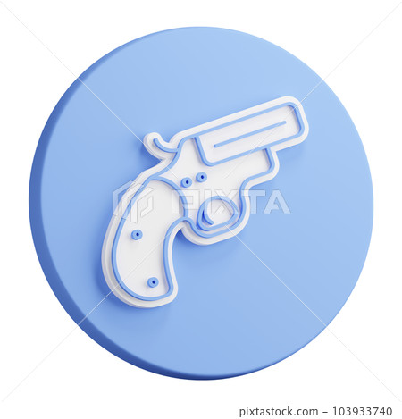 3D button rendering of emergency signal gun. Weapon to launch signal projectiles. Realistic blue white PNG illustration isolated on transparent background 103933740