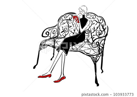Parisienne girl fashionable illustration fashion bench reading book garden Parisienne girl fashionable illustration fashion bench reading book garden 103933773