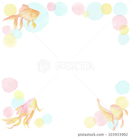 五顏六色和可愛的水彩框架與金魚和點。 五顏六色和可愛的水彩框架與金魚和點。 103933902