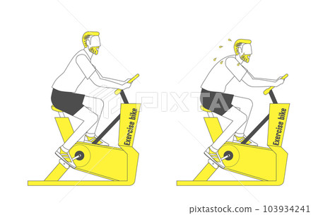 Illustration set of a man exercising on an exercise bike Line drawing Simple 2 colors 103934241