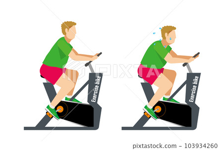 Illustration set of a fat white man exercising on an exercise bike diet workout Illustration set of a fat white man exercising on an exercise bike diet workout 103934260