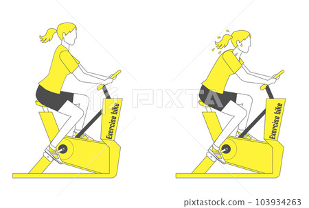 一個女人在健身車上鍛煉的插圖集 線條畫 簡單的 2 種顏色 一個女人在健身車上鍛煉的插圖集 線條畫 簡單的 2 種顏色 103934263