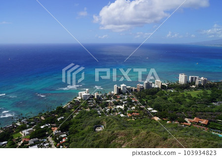 Kaimana Beach seen from Diamond Head, Hawaii 103934823