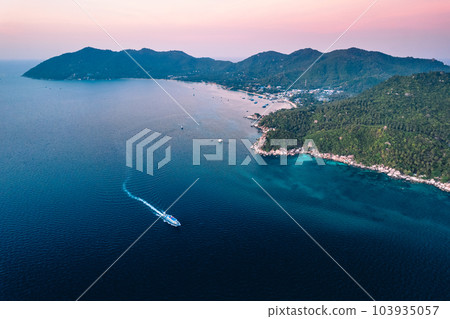 Island seascape Evening tropical island bird's eye view Island seascape Evening tropical island bird's eye view 103935057