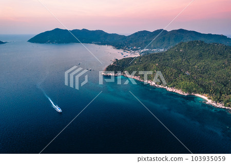 Island seascape Evening tropical island bird's eye view 103935059