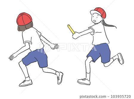 Illustration material of a girl passing the baton in a relay Illustration material of a girl passing the baton in a relay 103935720