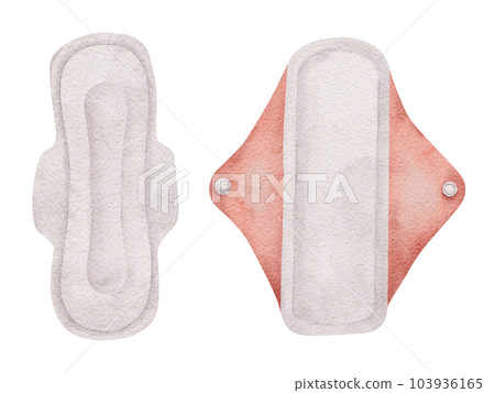 Washable Feminine hygiene products, Set of clean hygienic reusable and disposable pads with wings. Menstrual cycle. Women's Health. Menstruation female hygiene product. Coral color. Hand drawn Washable Feminine hygiene products, Set of clean hygienic reusable and disposable pads with wings. Menstrual cycle. Women's Health. Menstruation female hygiene product. Coral color. Hand drawn 103936165