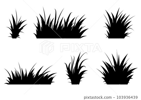 Set of black grass. Grass bushes of different shapes. Hand drawn grass. Grass silhouettes. Vector illustration 103936439