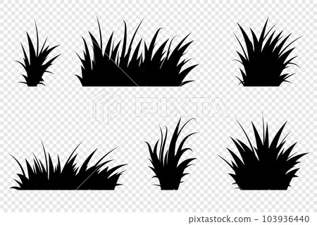 Set of black grass. Grass bushes of different shapes. Hand drawn grass. Grass silhouettes. Vector illustration 103936440
