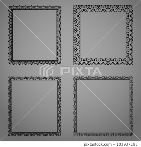 Set of decorative frames Elegant vector element for design in Eastern style, place for text. Floral black and gray borders. Lace illustration for invitations and greeting cards Set of decorative frames Elegant vector element for design in Eastern style, place for text. Floral black and gray borders. Lace illustration for invitations and greeting cards 103937183