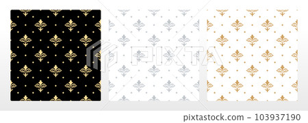 Collection of flower geometric patterns. Seamless vector backgrounds. Colored ornaments. Ornament for fabric, wallpaper, packaging. Decorative prints 103937190